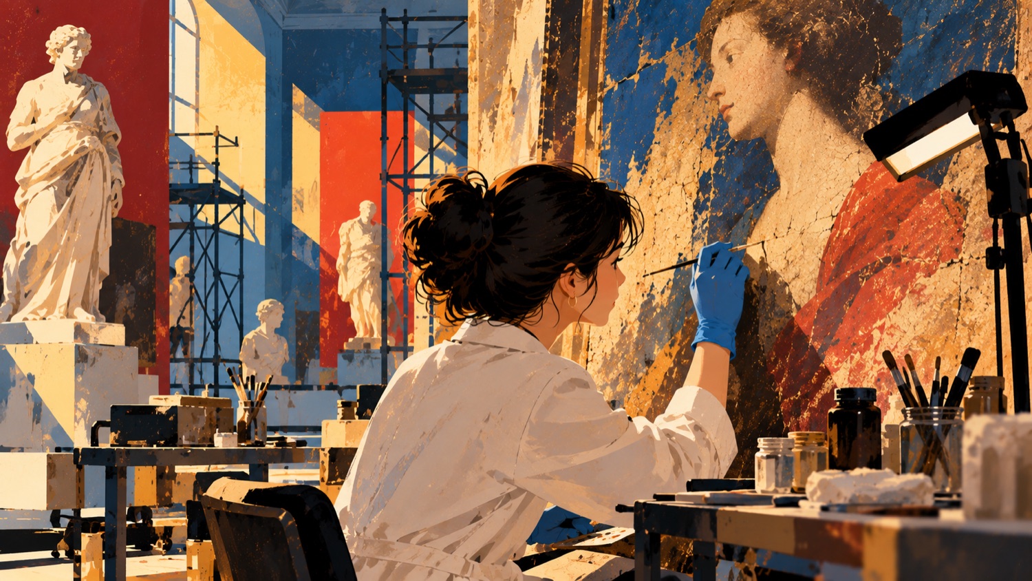 AI-generated illustration of an artist painting in a studio.