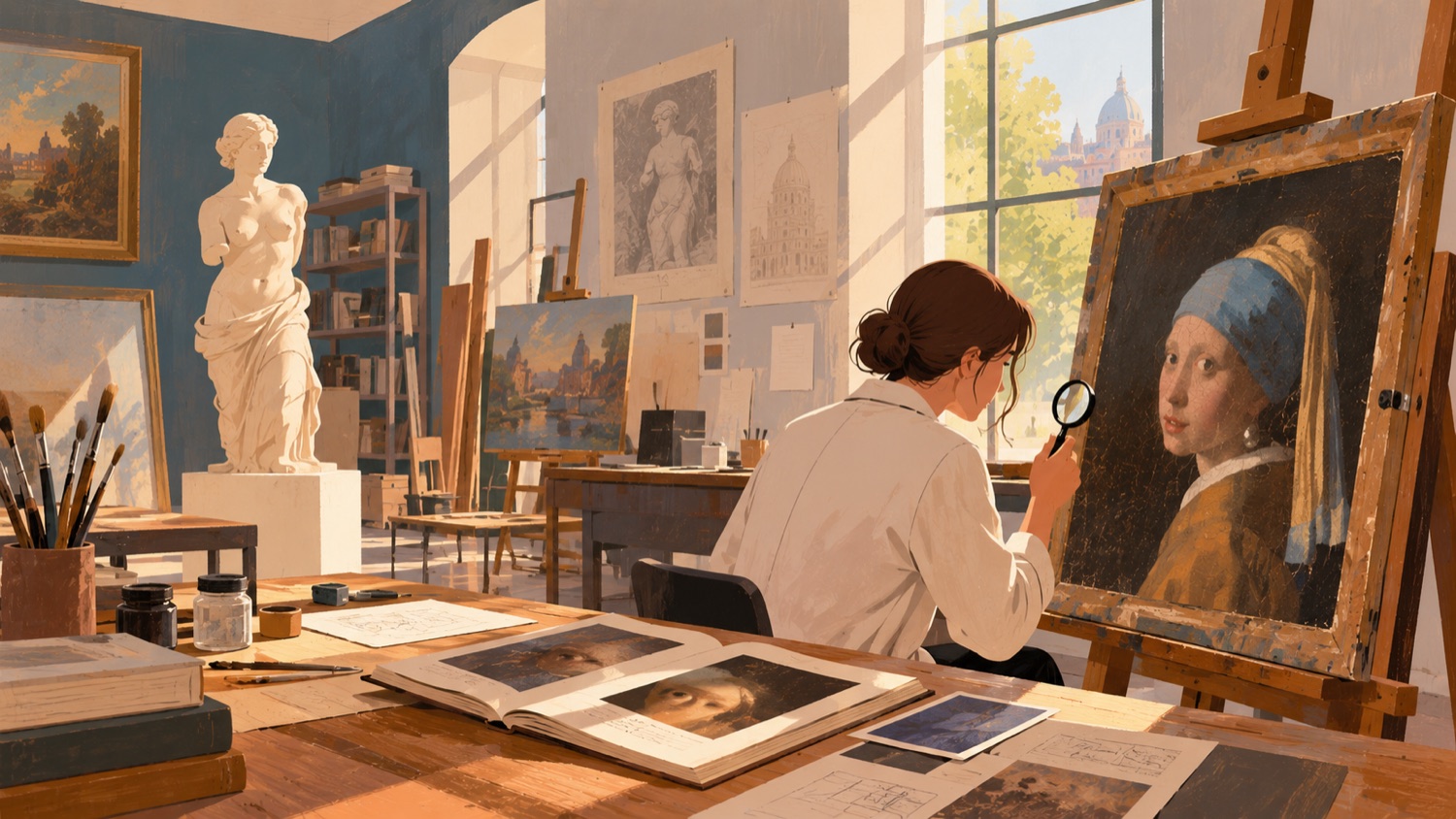AI-generated illustration of portrait painting conservation.