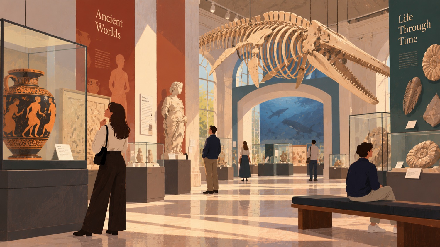 AI-generated illustration of a museum sculpture gallery.